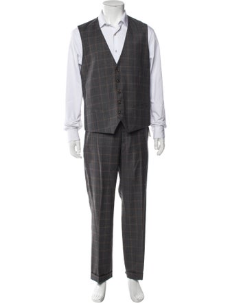 Paul Fredrick Wool Plaid Print Three-Piece Suit