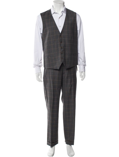 Paul Fredrick Wool Plaid Print Three-Piece Suit