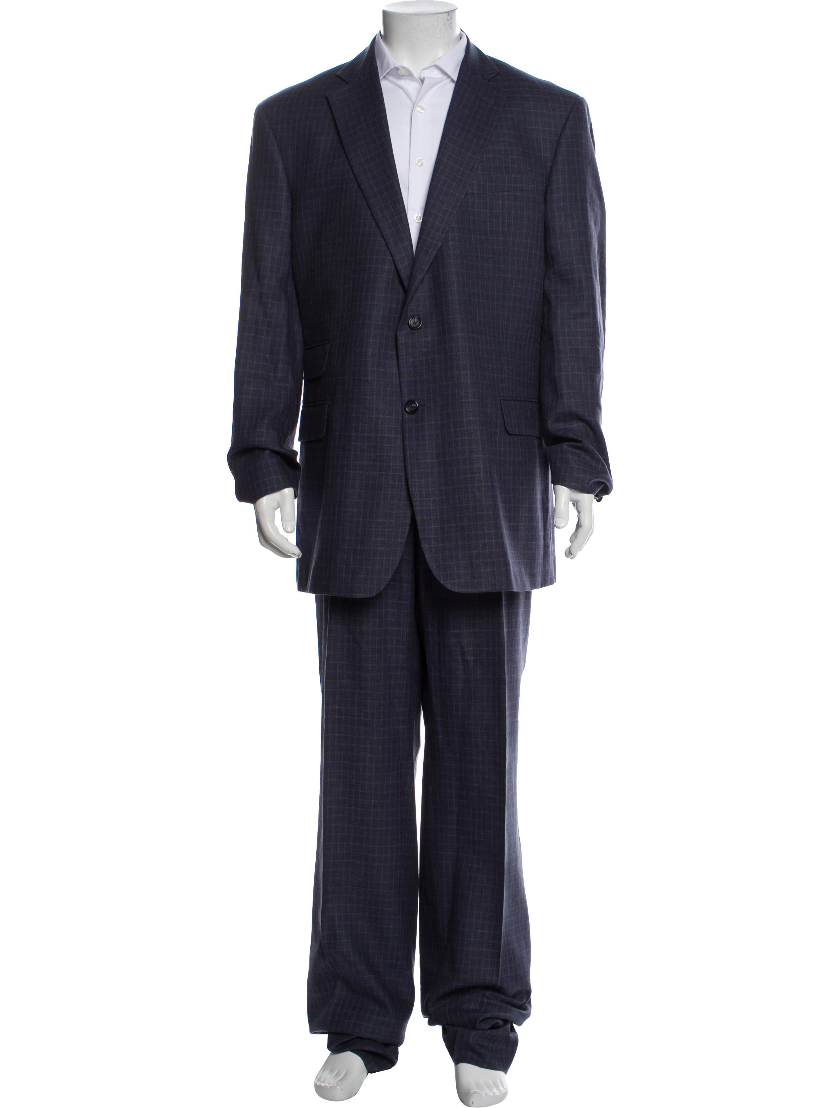 Paul Fredrick Wool Plaid Print Two-Piece Suit