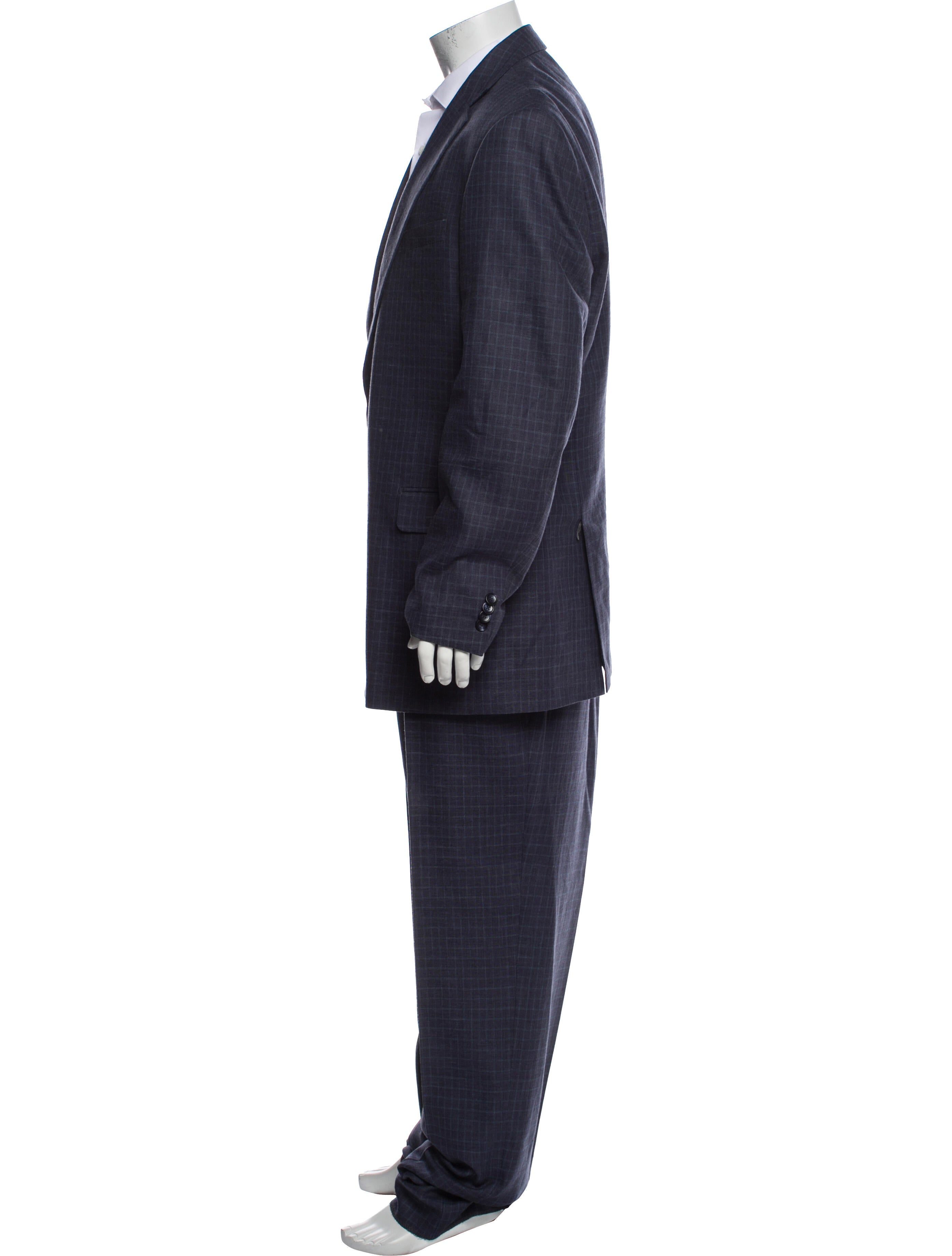 Paul Fredrick Wool Plaid Print Two-Piece Suit