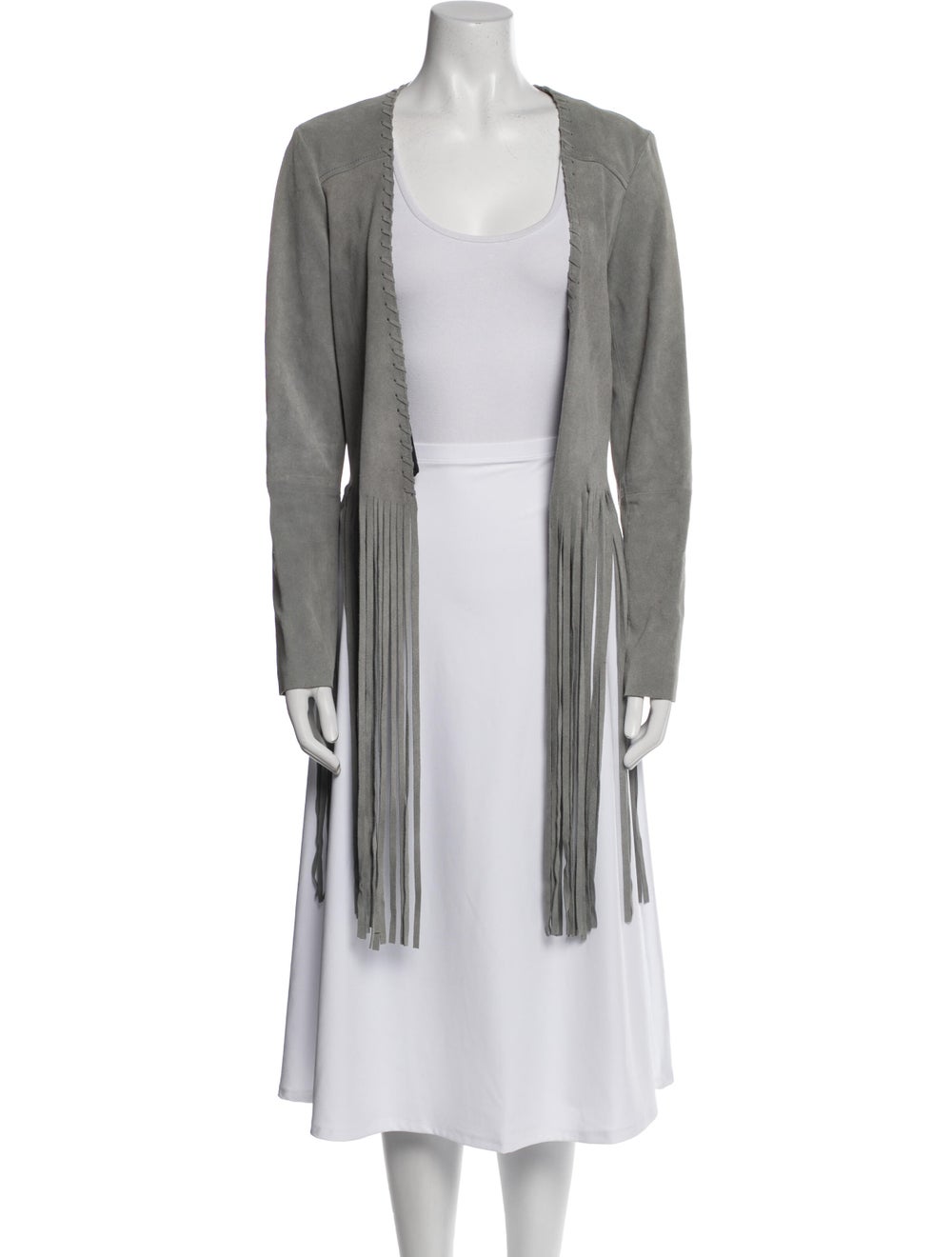 The Perfext Leather Jacket Grey Fringe Trim Accen… - image 1