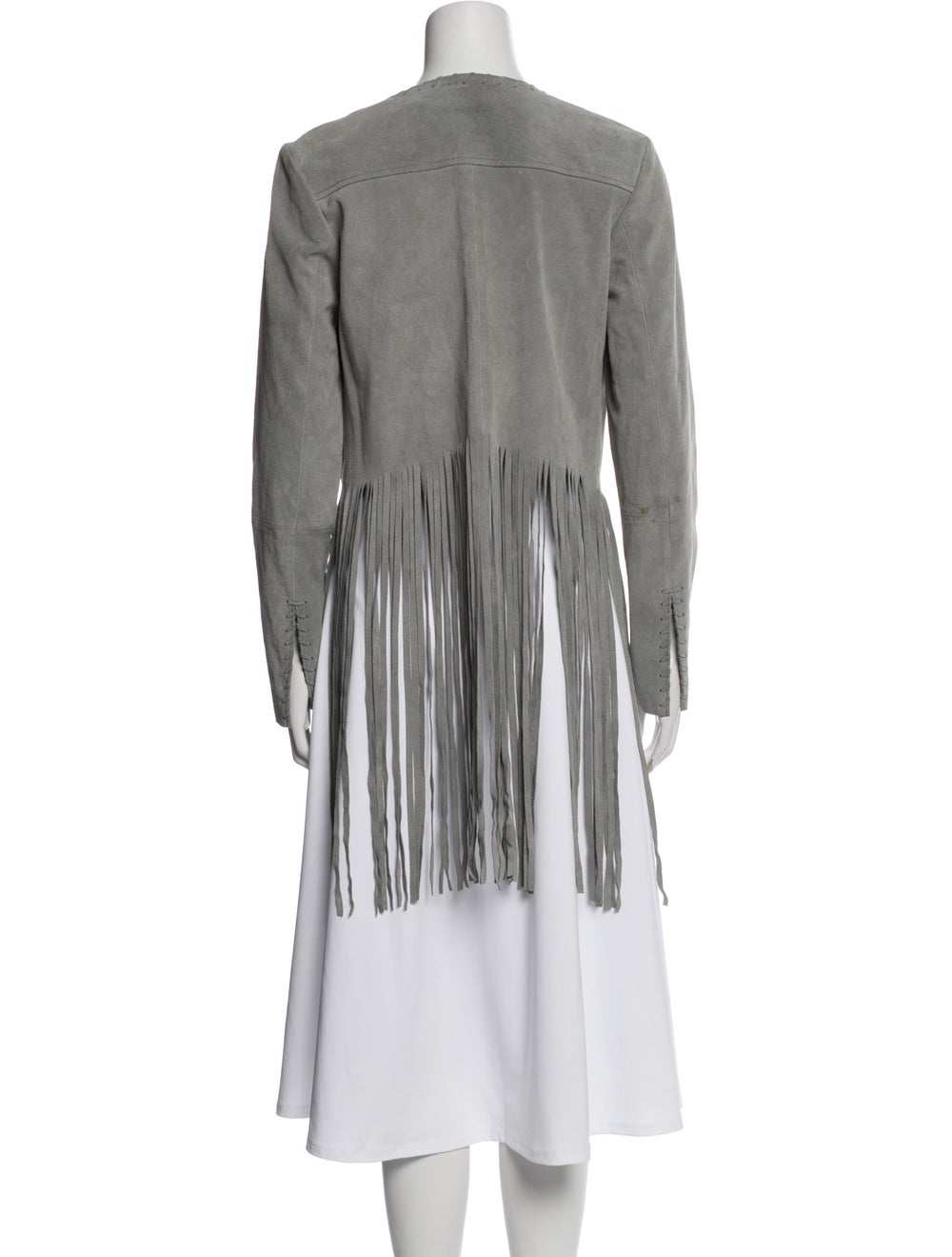 The Perfext Leather Jacket Grey Fringe Trim Accen… - image 3