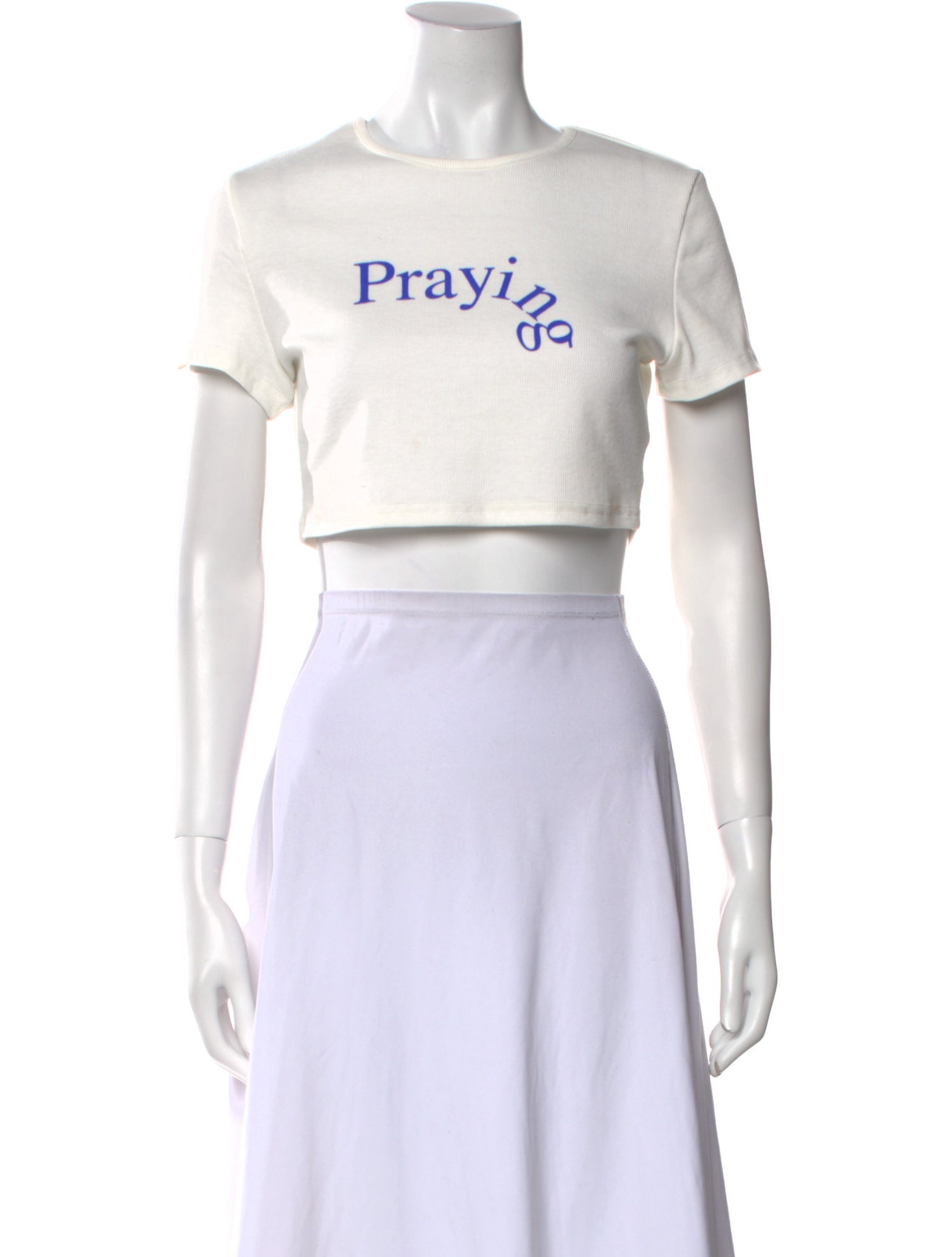 Praying Graphic Print Crew Neck Crop Top