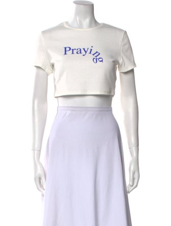 Praying Graphic Print Crew Neck Crop Top