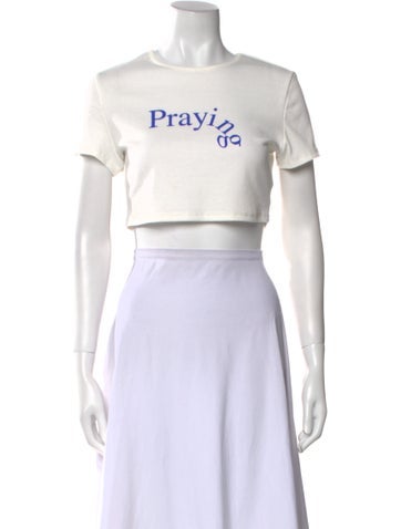Praying Tops Graphic Print Crew Neck Crop Top L