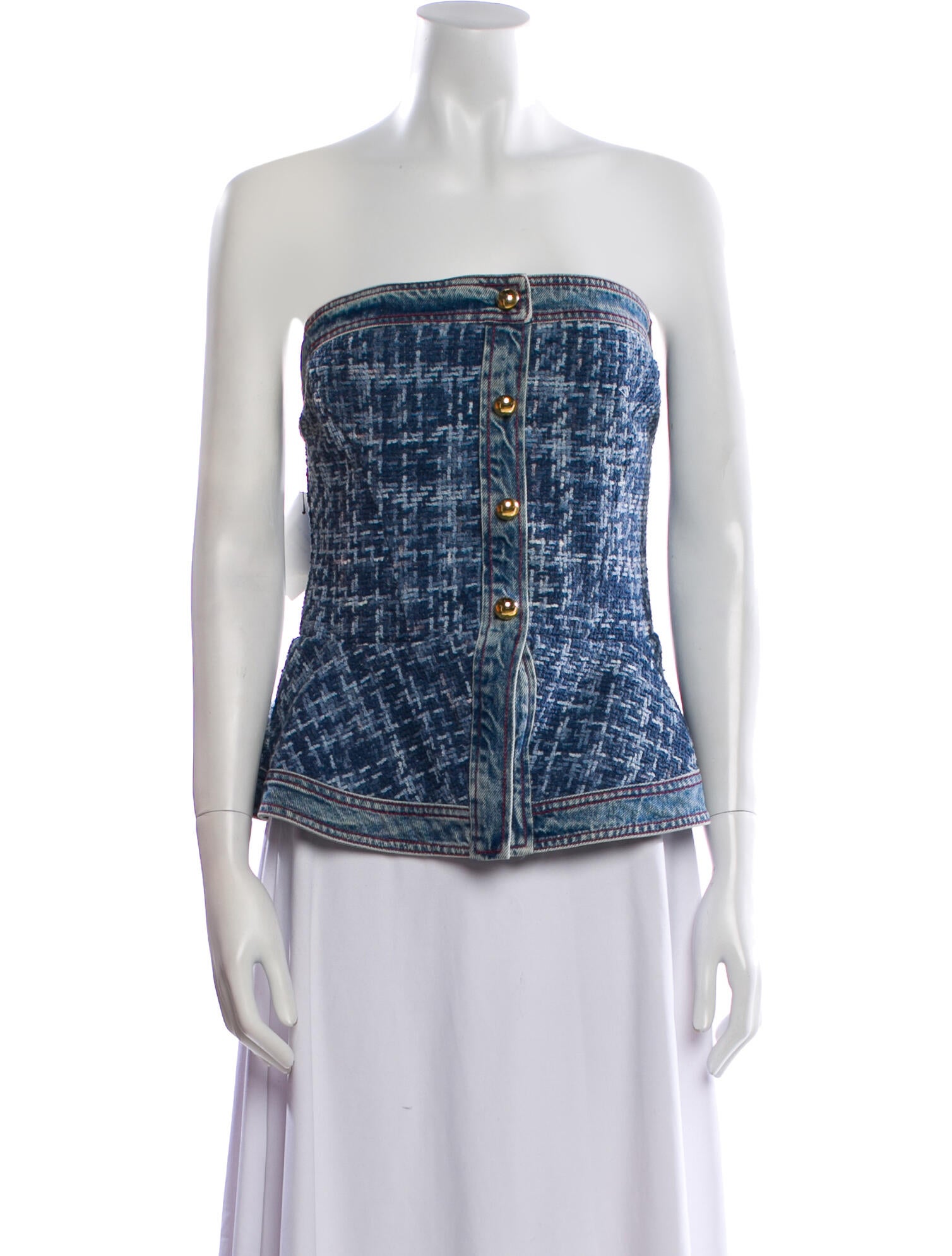 Philosophy di Lorenzo Serafini Tweed Pattern Strapless Top