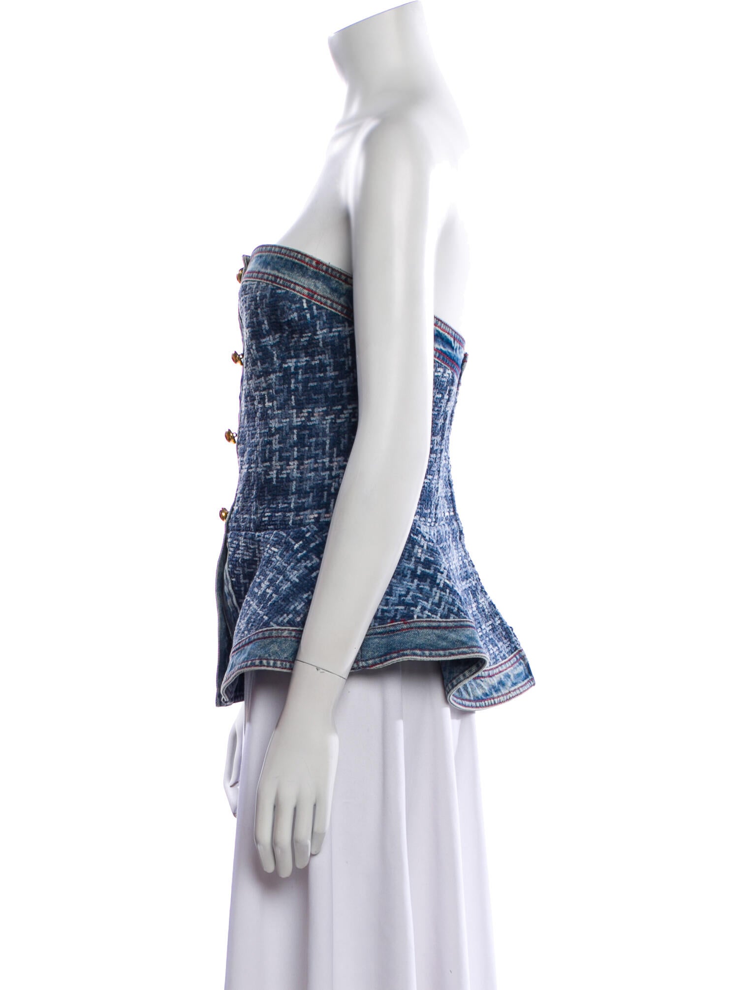 Philosophy di Lorenzo Serafini Tweed Pattern Strapless Top