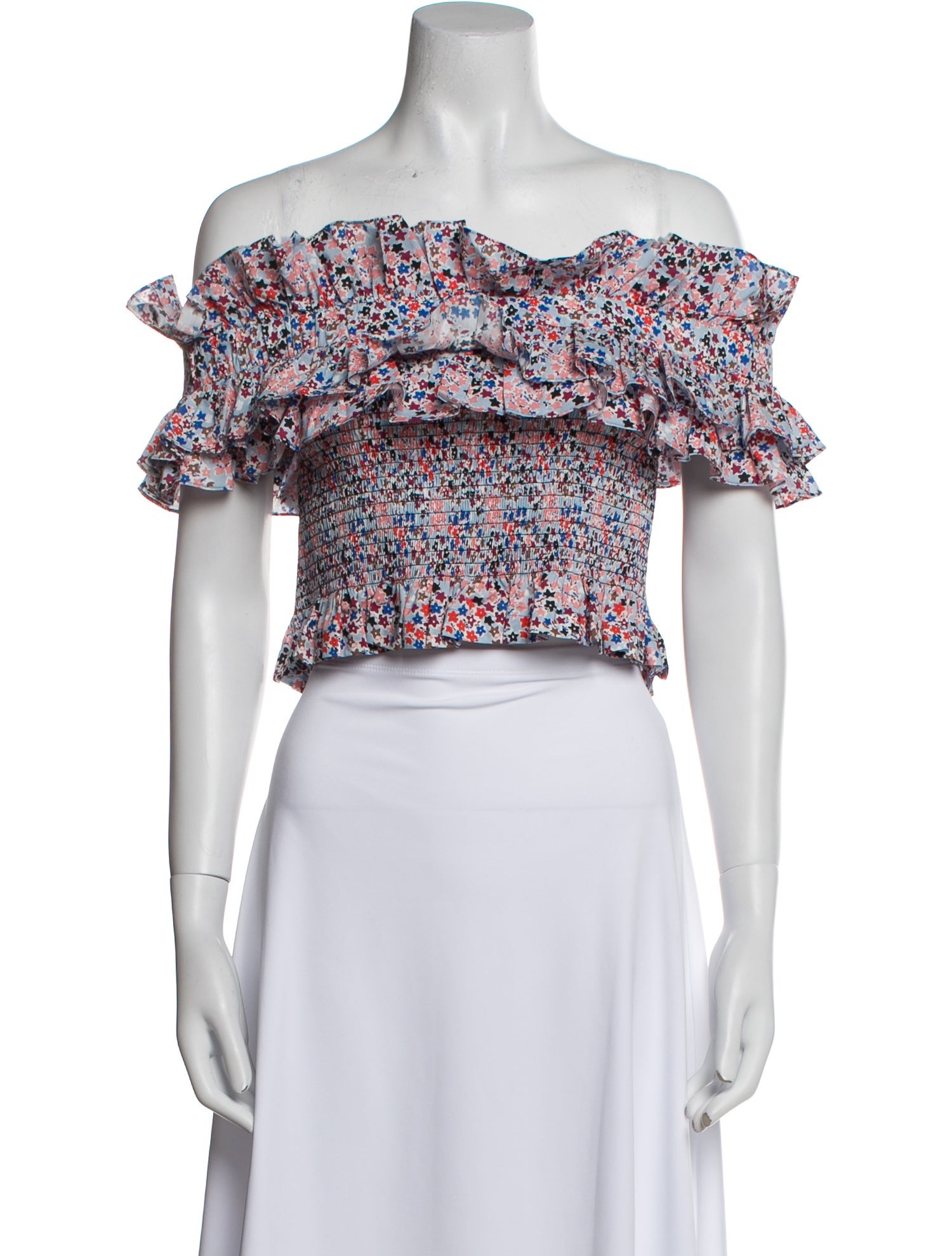 Philosophy di Lorenzo Serafini Printed Off-The-Shoulder Crop Top