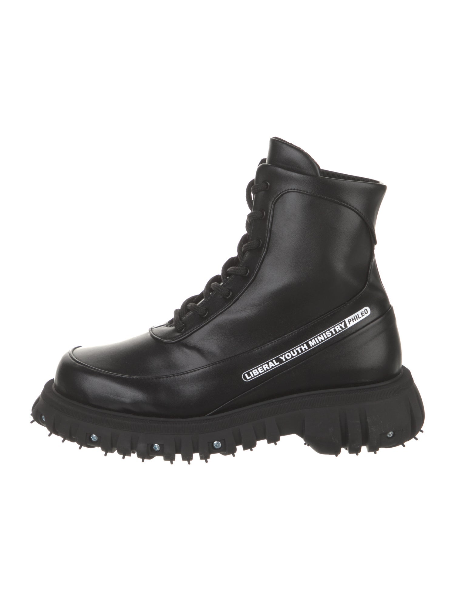 Phileo Leather Graphic Print Combat Boots