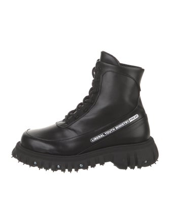 Phileo Leather Graphic Print Combat Boots