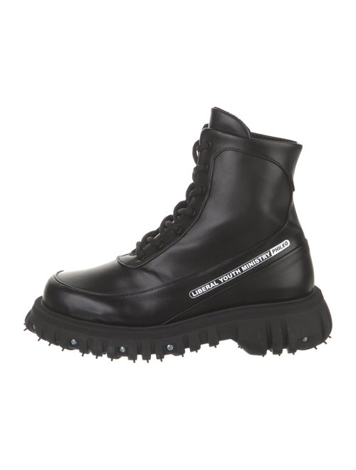 Phileo Leather Graphic Print Combat Boots