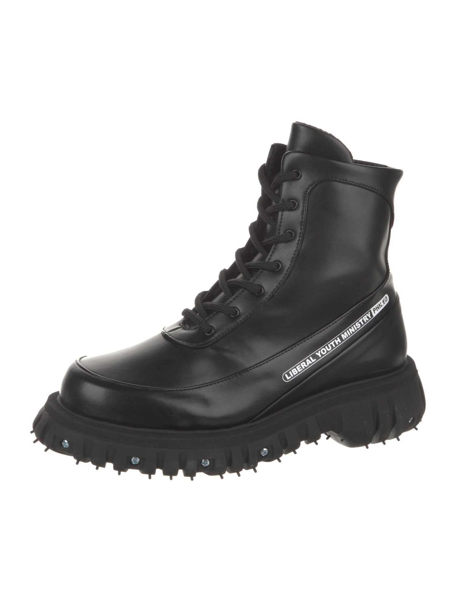 Phileo Leather Graphic Print Combat Boots