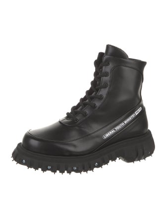 Phileo Leather Graphic Print Combat Boots