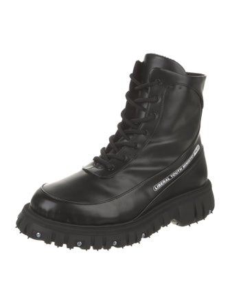 Phileo Leather Graphic Print Combat Boots