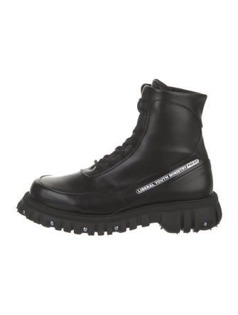 Phileo Leather Graphic Print Combat Boots