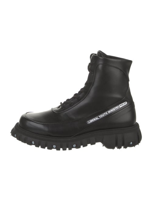 Phileo Leather Graphic Print Combat Boots