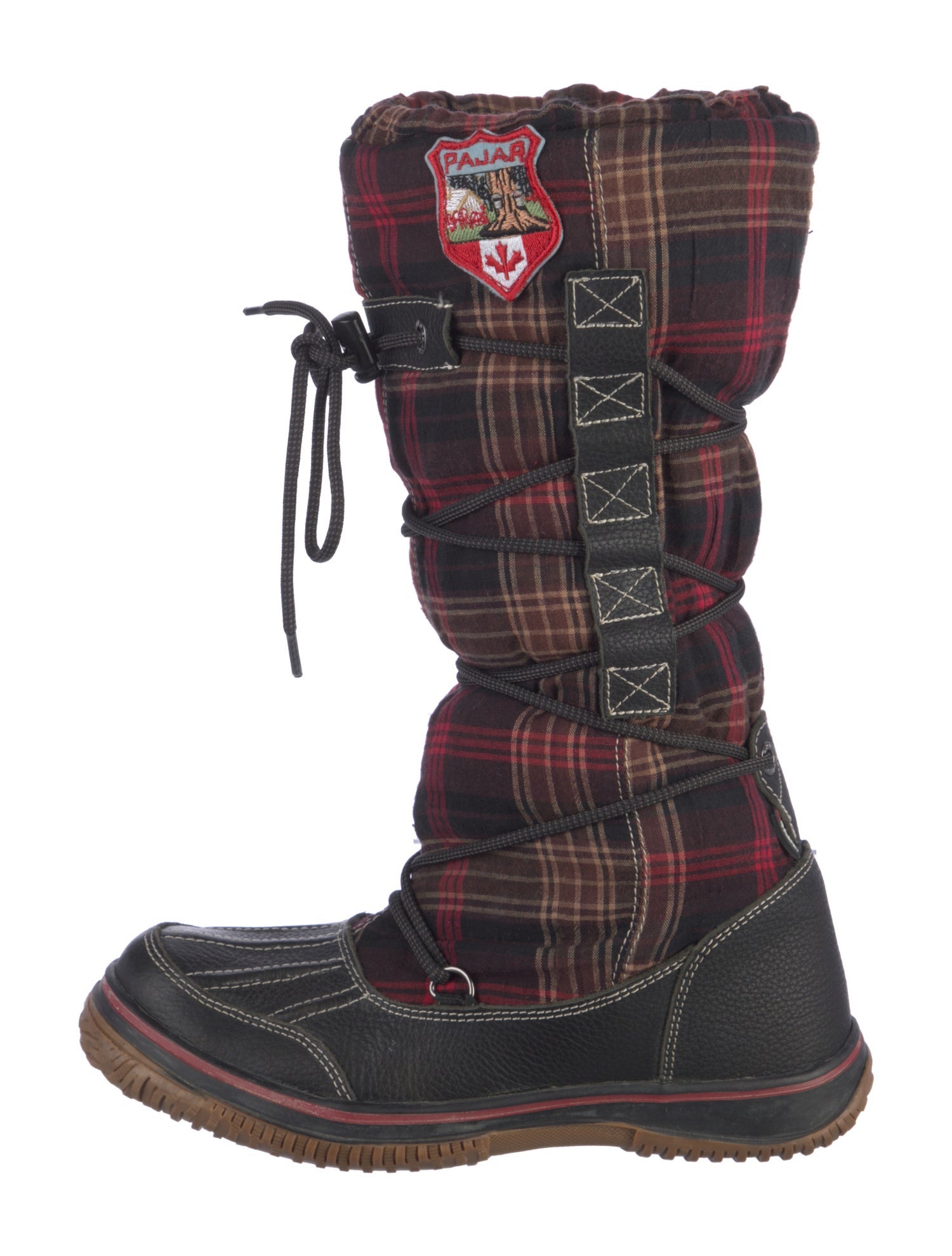 Pajar Leather Plaid Print Lace-Up Boots