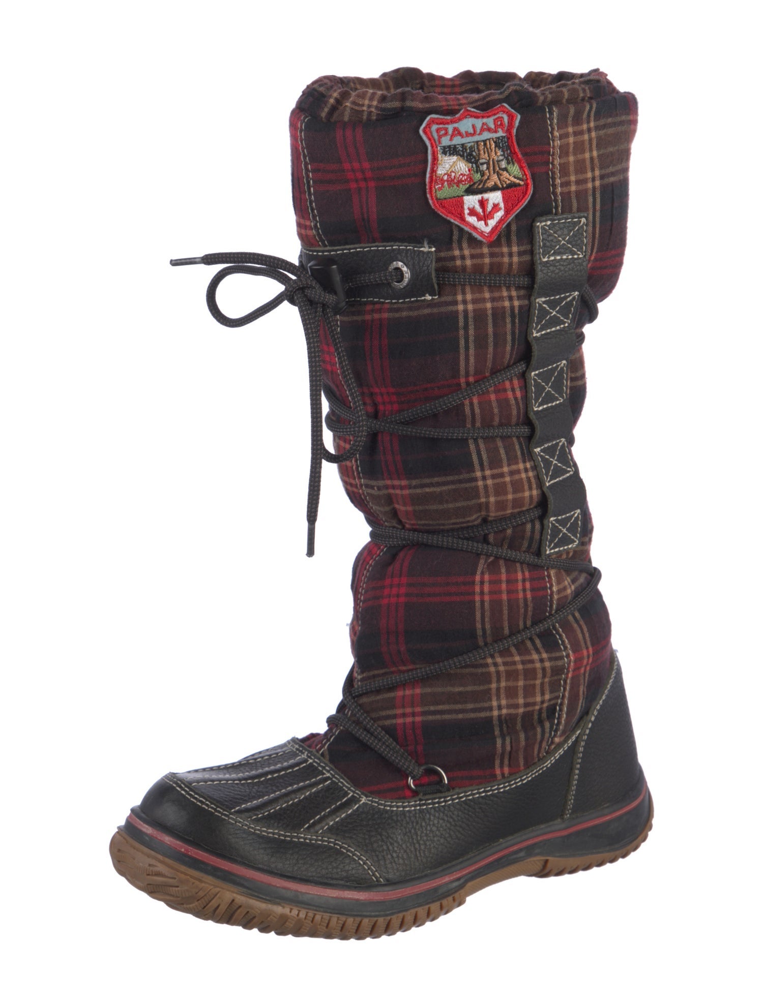 Pajar Leather Plaid Print Lace-Up Boots