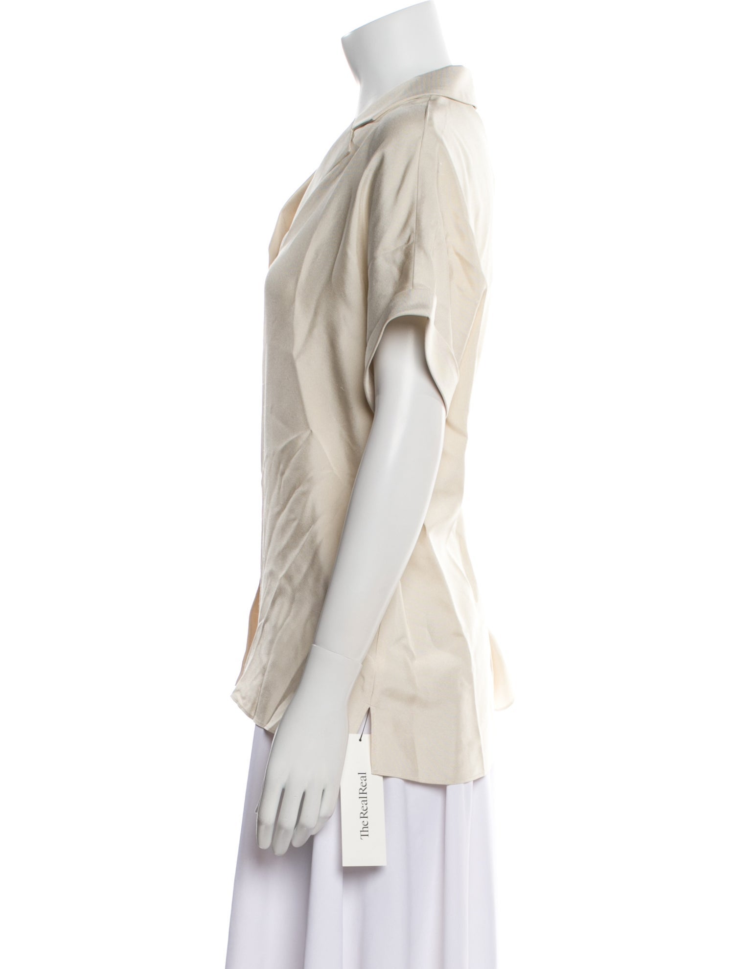 P. Johnson Silk Short Sleeve Button-Up Top