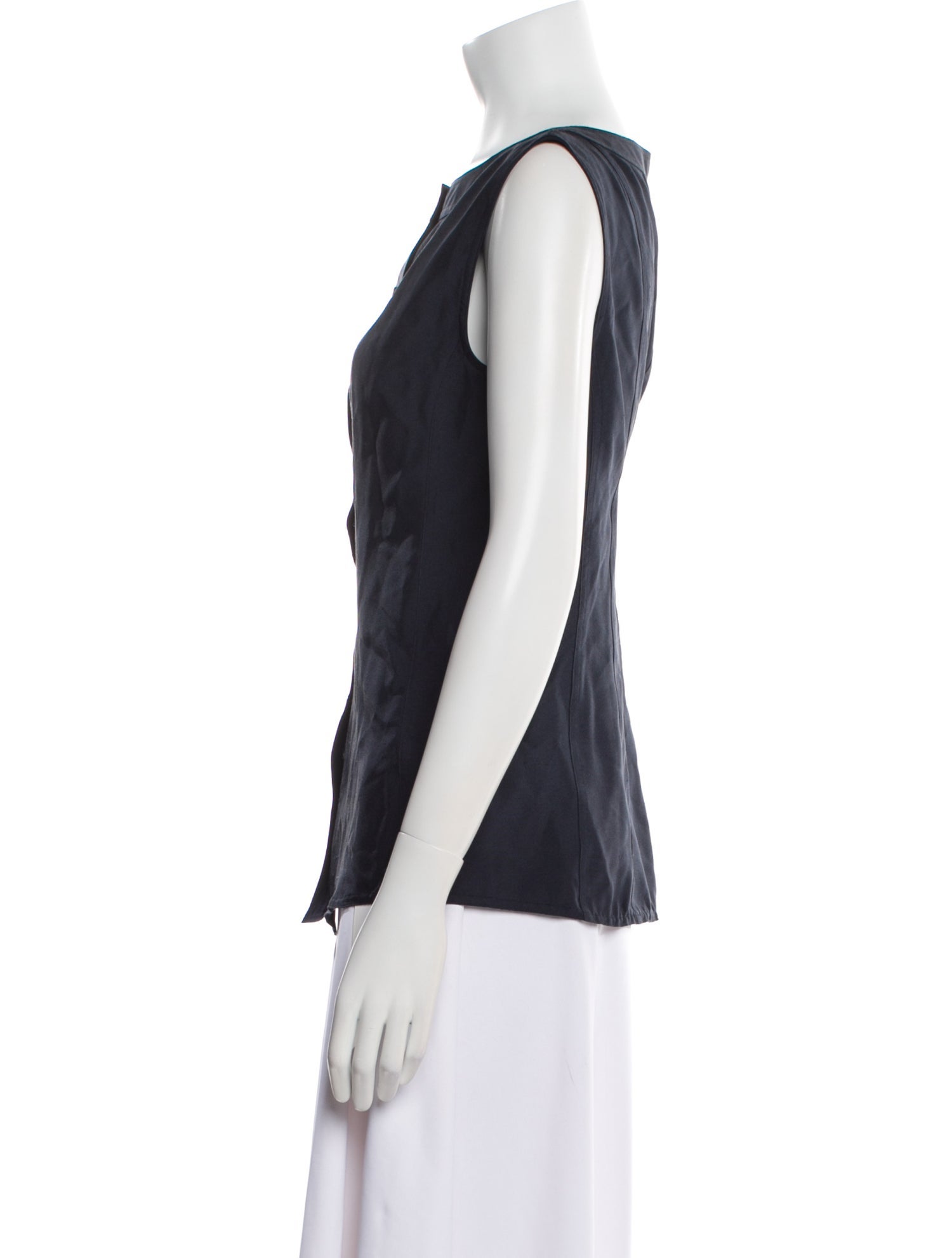 P. Johnson Silk Bateau Neckline Button-Up Top