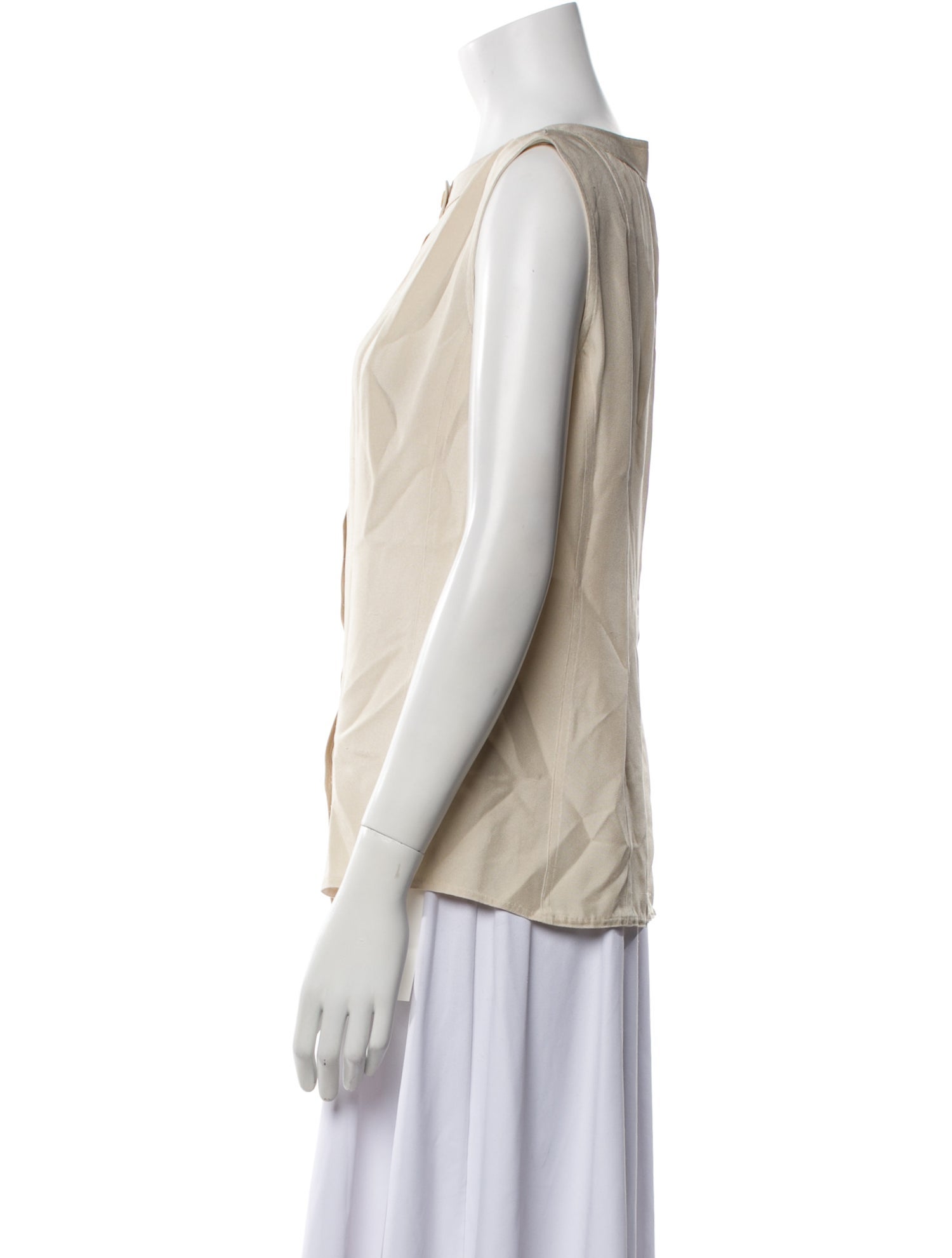 P. Johnson Silk Scoop Neck Button-Up Top