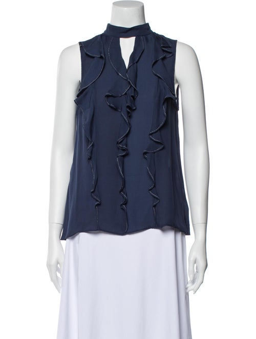 Parker Silk Mock Neck Blouse Blue