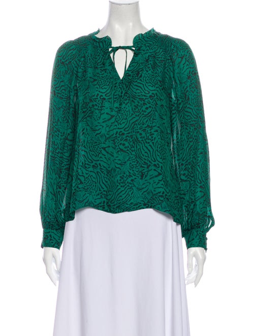 Parker Animal Print Tie Neck Blouse w/ Tags Green