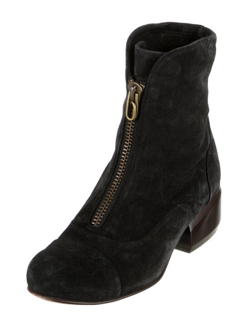 P. Monja Suede Colorblock Pattern Combat Boots