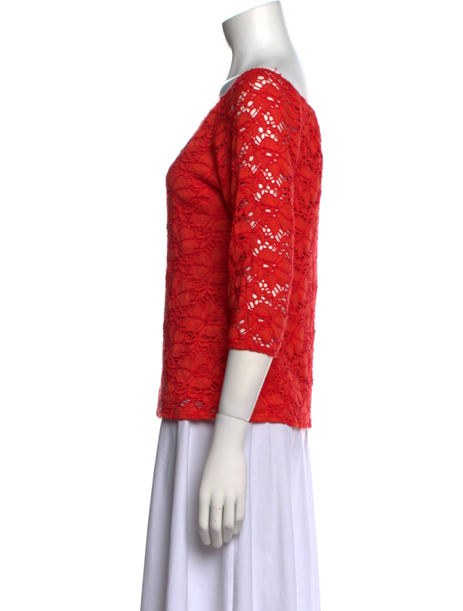 Peck & Peck Lace Pattern Bateau Neckline Blouse