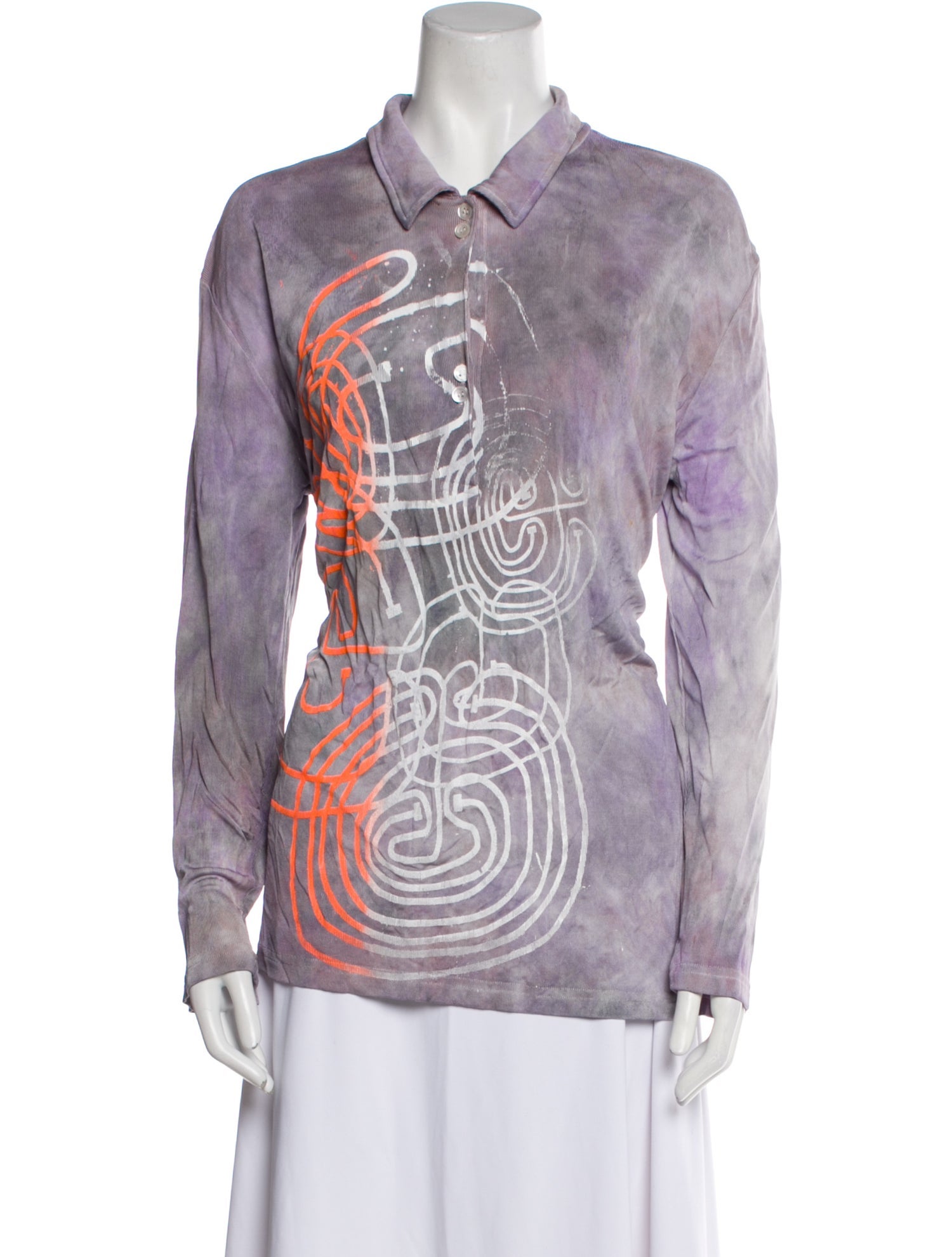 The People Of The Labyrinths Silk Printed Button-Up Top