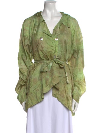 The People Of The Labyrinths Silk Tie-Dye Print Button-Up Top