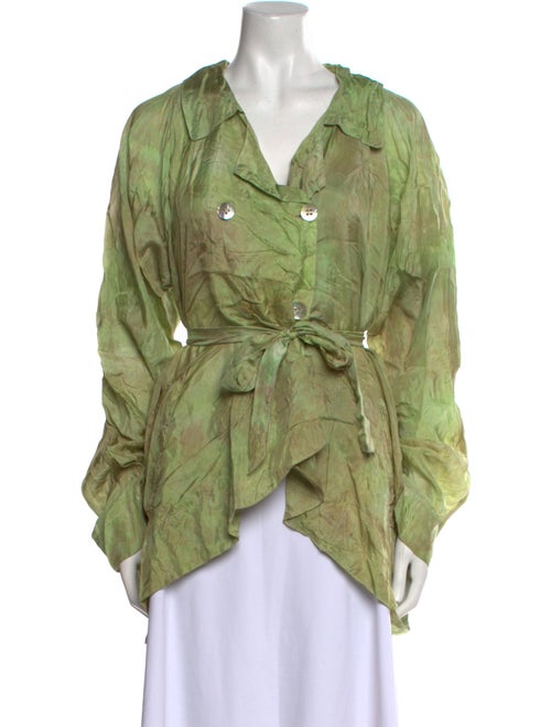 The People Of The Labyrinths Silk Tie-Dye Print Button-Up Top