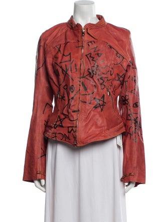 The People Of The Labyrinths Leather Printed Biker Jacket