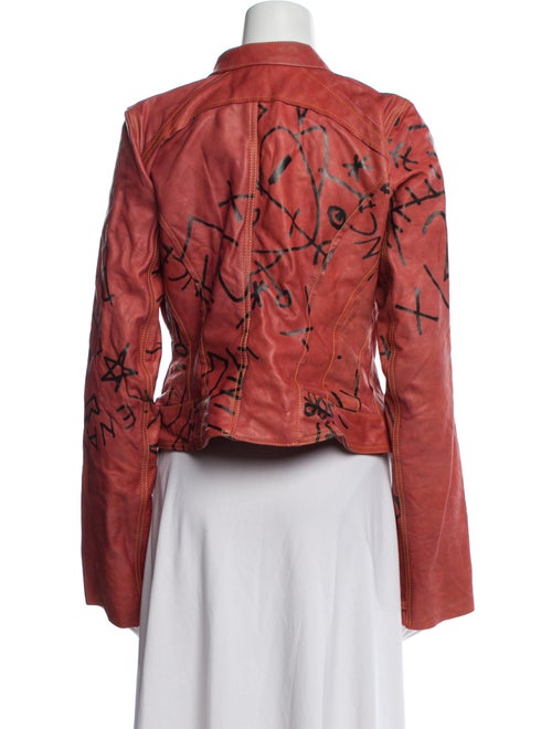The People Of The Labyrinths Leather Printed Biker Jacket