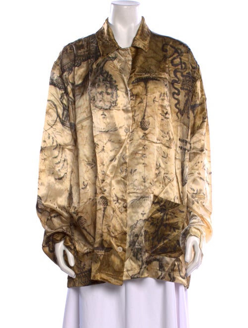 The People Of The Labyrinths Silk Printed Button-Up Top