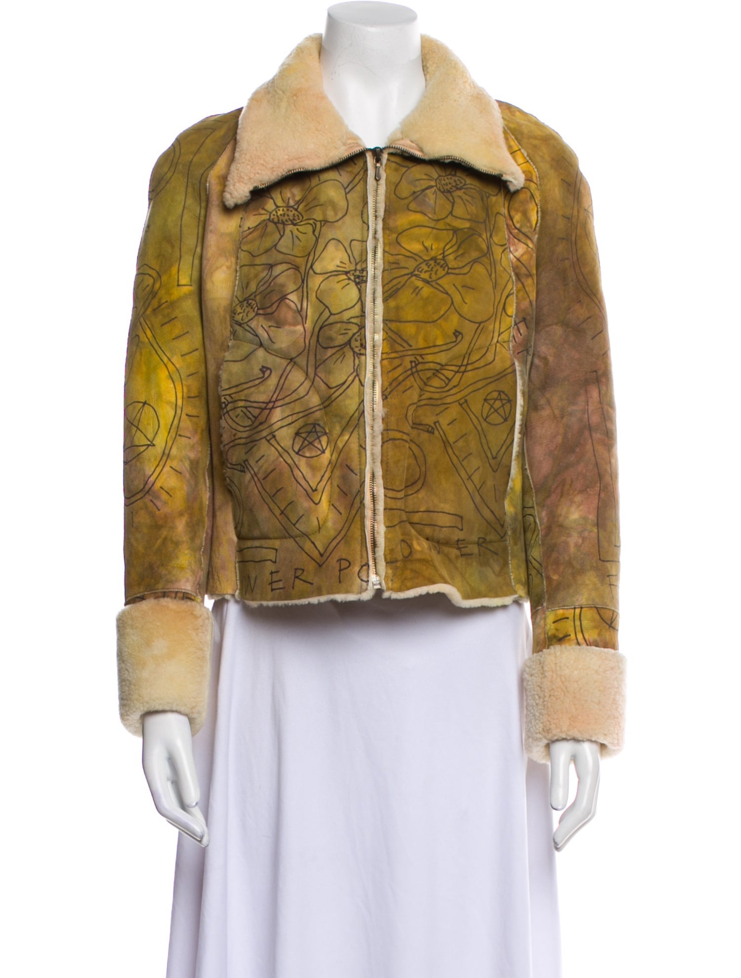 The People Of The Labyrinths Leather Printed Faux Fur Jacket