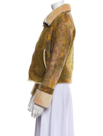 The People Of The Labyrinths Leather Printed Faux Fur Jacket