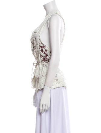 The People Of The Labyrinths Leather Floral Print Vest