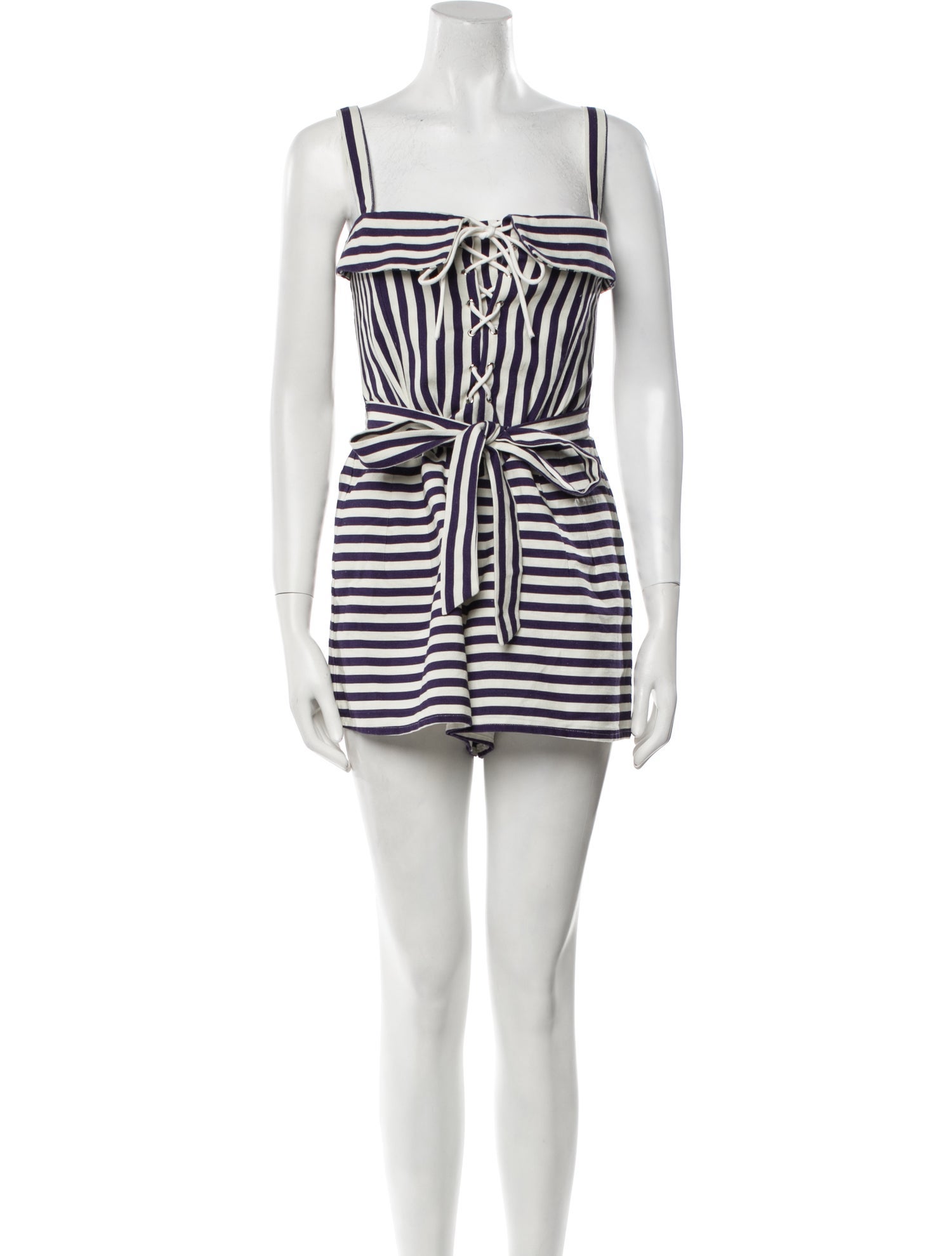 Samantha Pleet Striped Square Neckline Romper