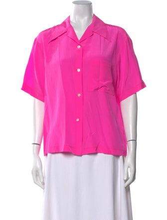Les Rêveries Silk Short Sleeve Button-Up Top