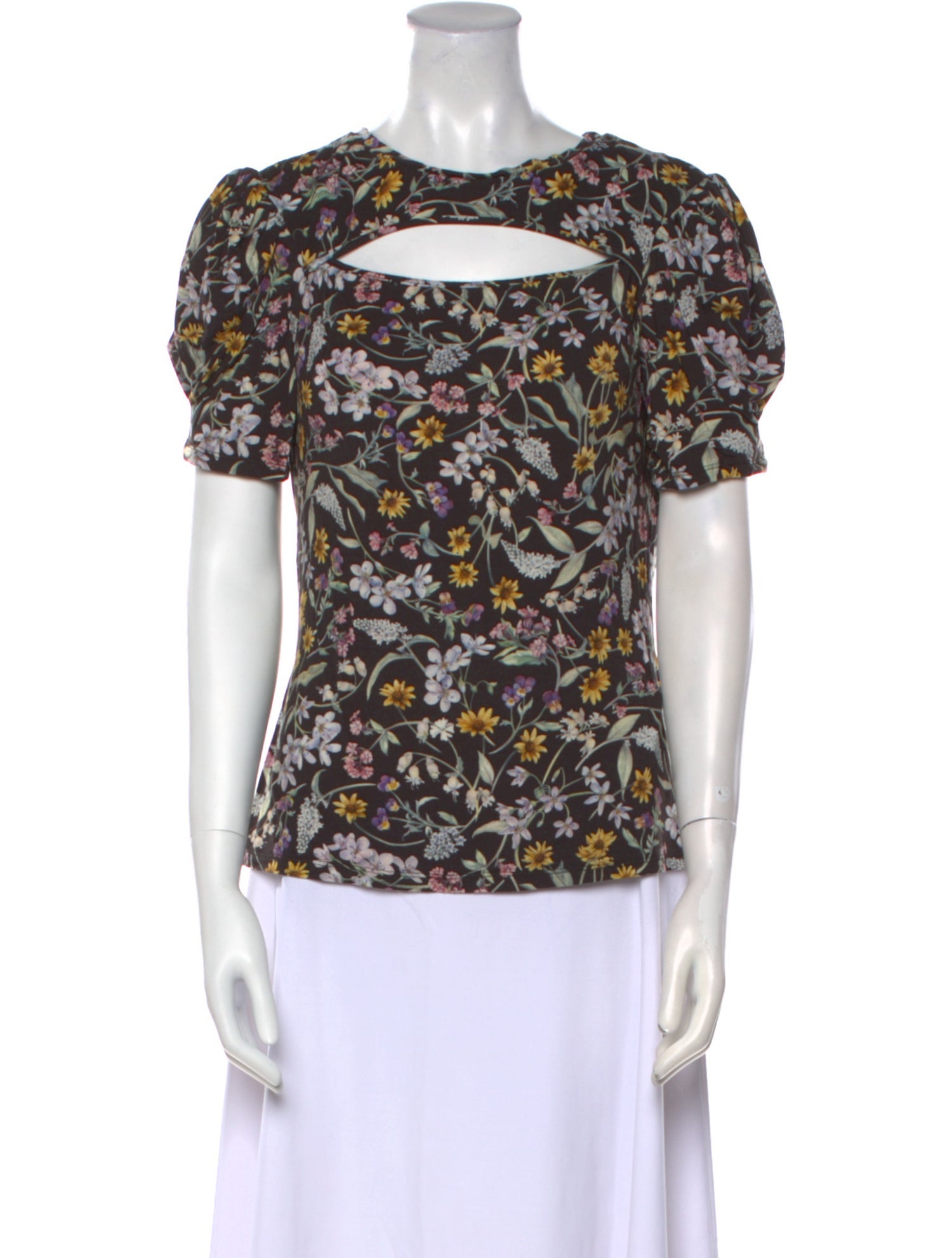 Les Rêveries Floral Print Bateau Neckline T-Shirt