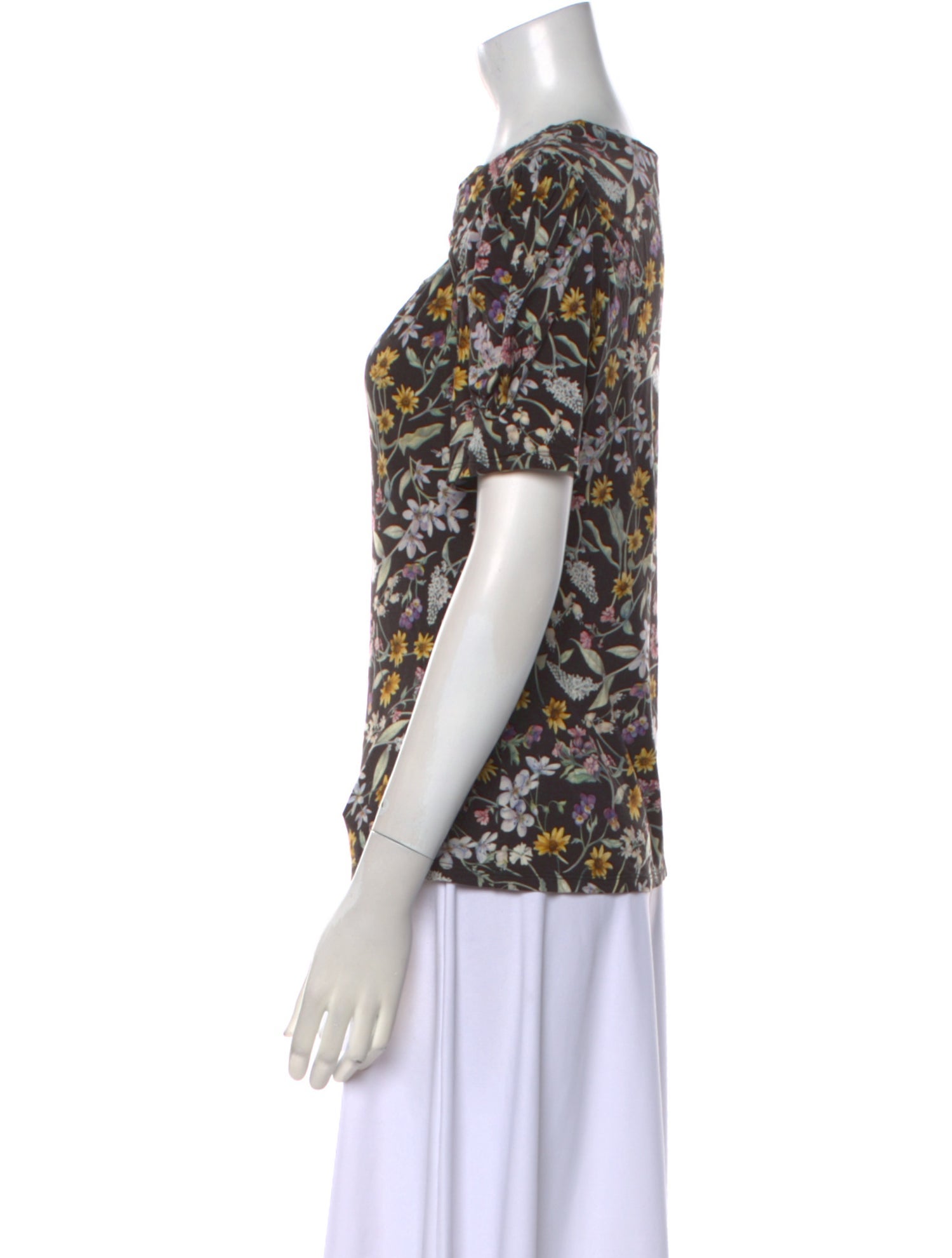 Les Rêveries Floral Print Bateau Neckline T-Shirt