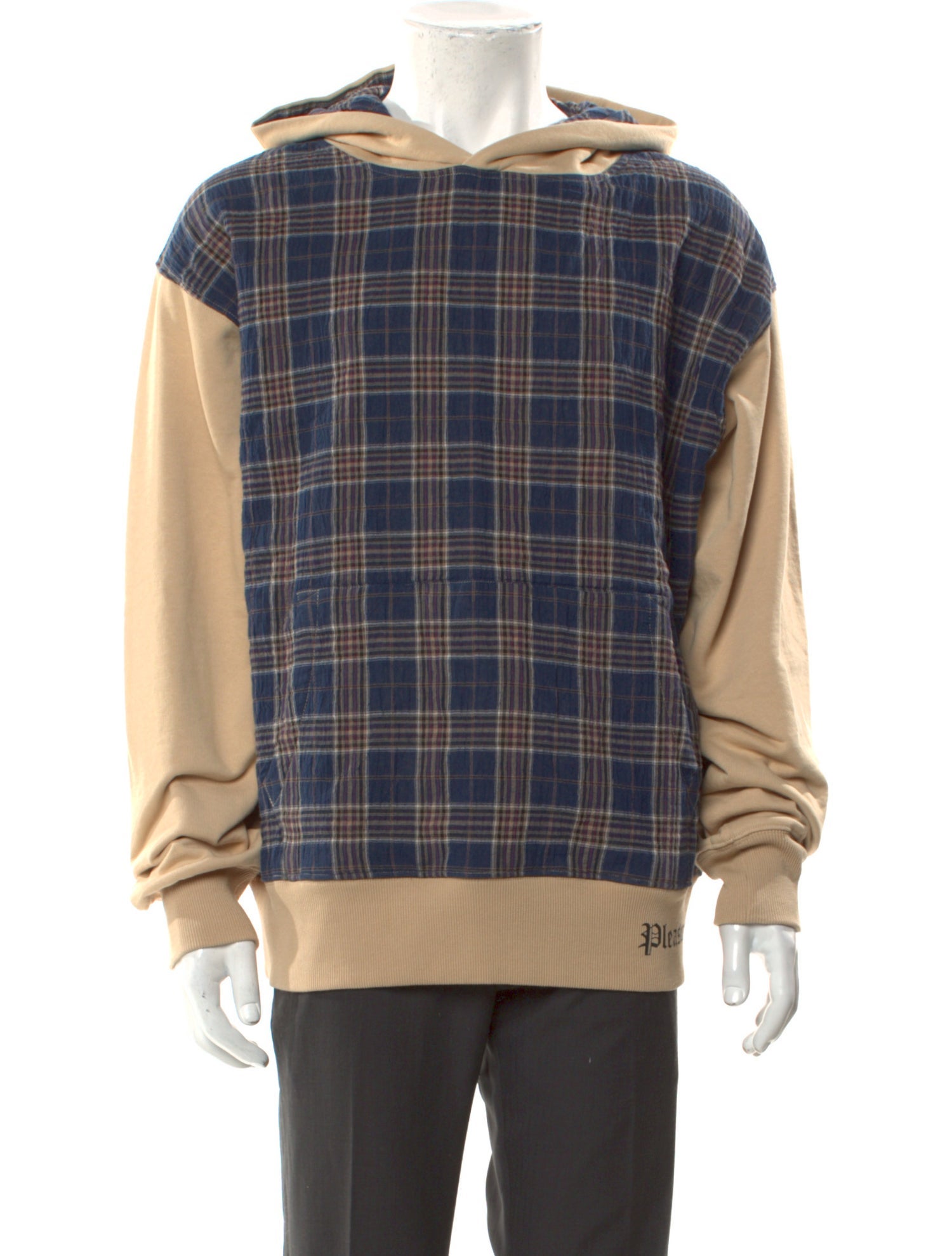 Pleasures Plaid Print V-Neck Hoodie