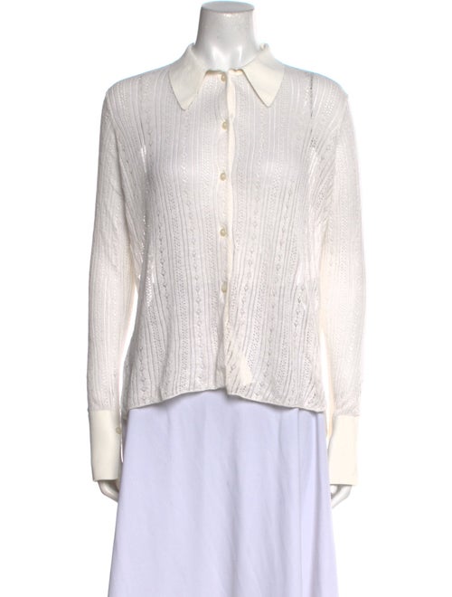 ply-knits Silk Long Sleeve Button-Up Top