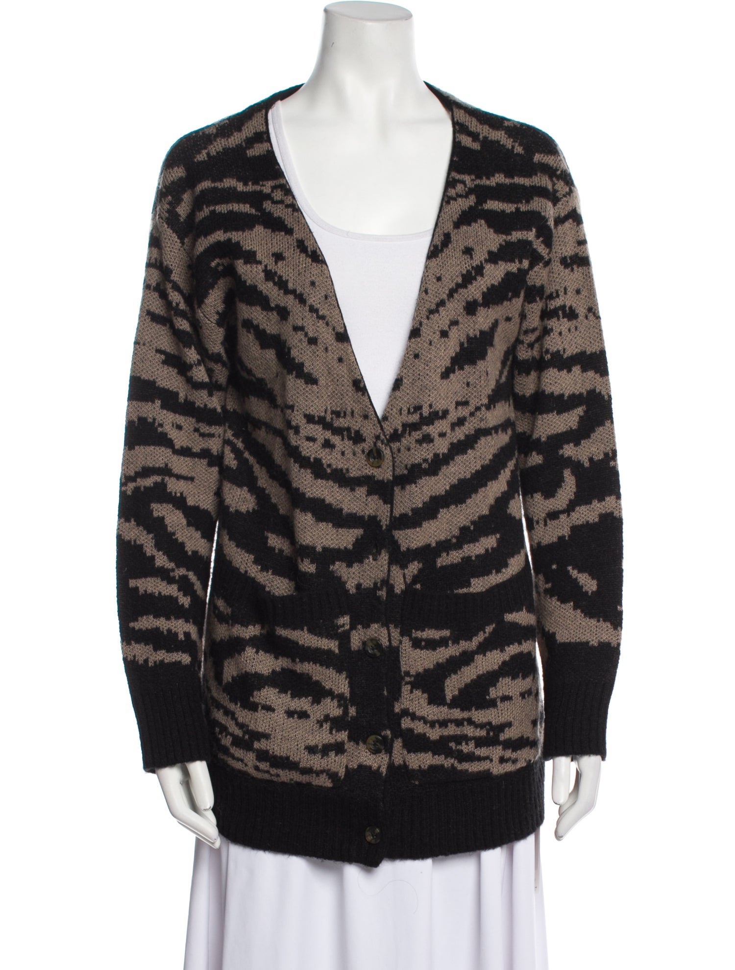 Pam & Gela Animal Print Plunge Neckline Sweater
