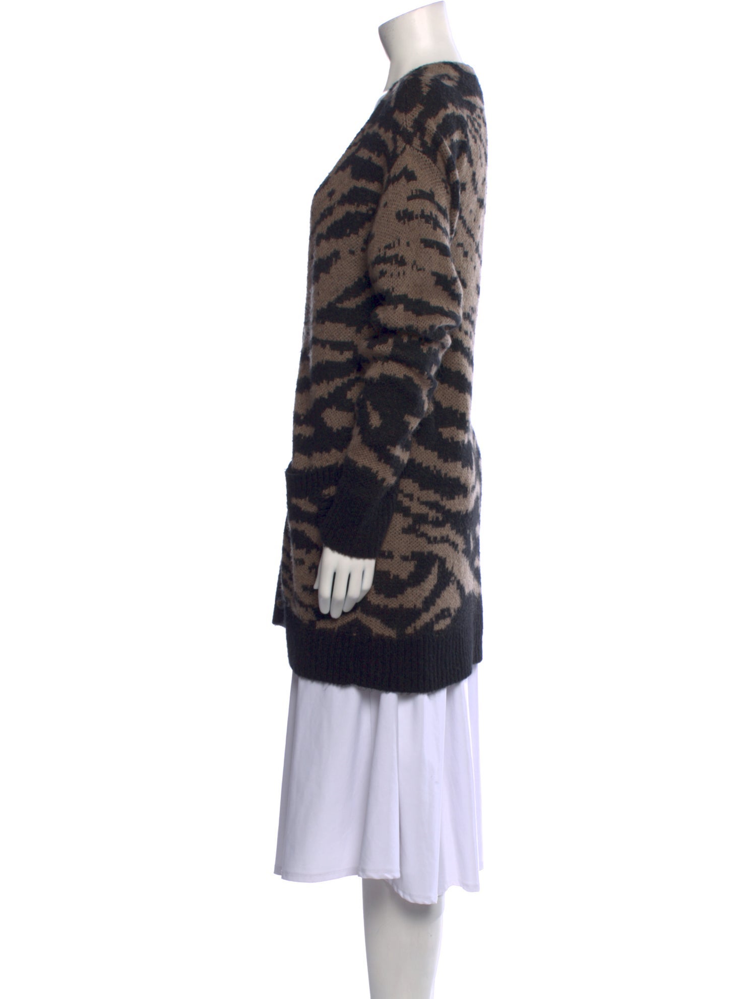 Pam & Gela Animal Print Plunge Neckline Sweater