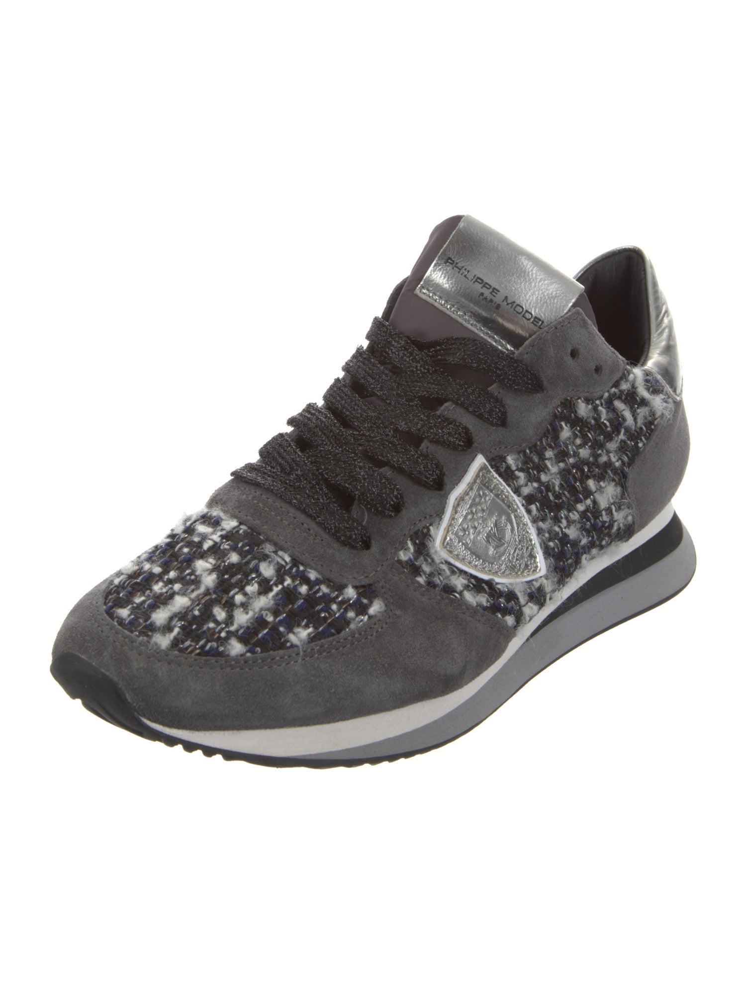 Philippe Model Leather Tweed Pattern Athletic Sneakers