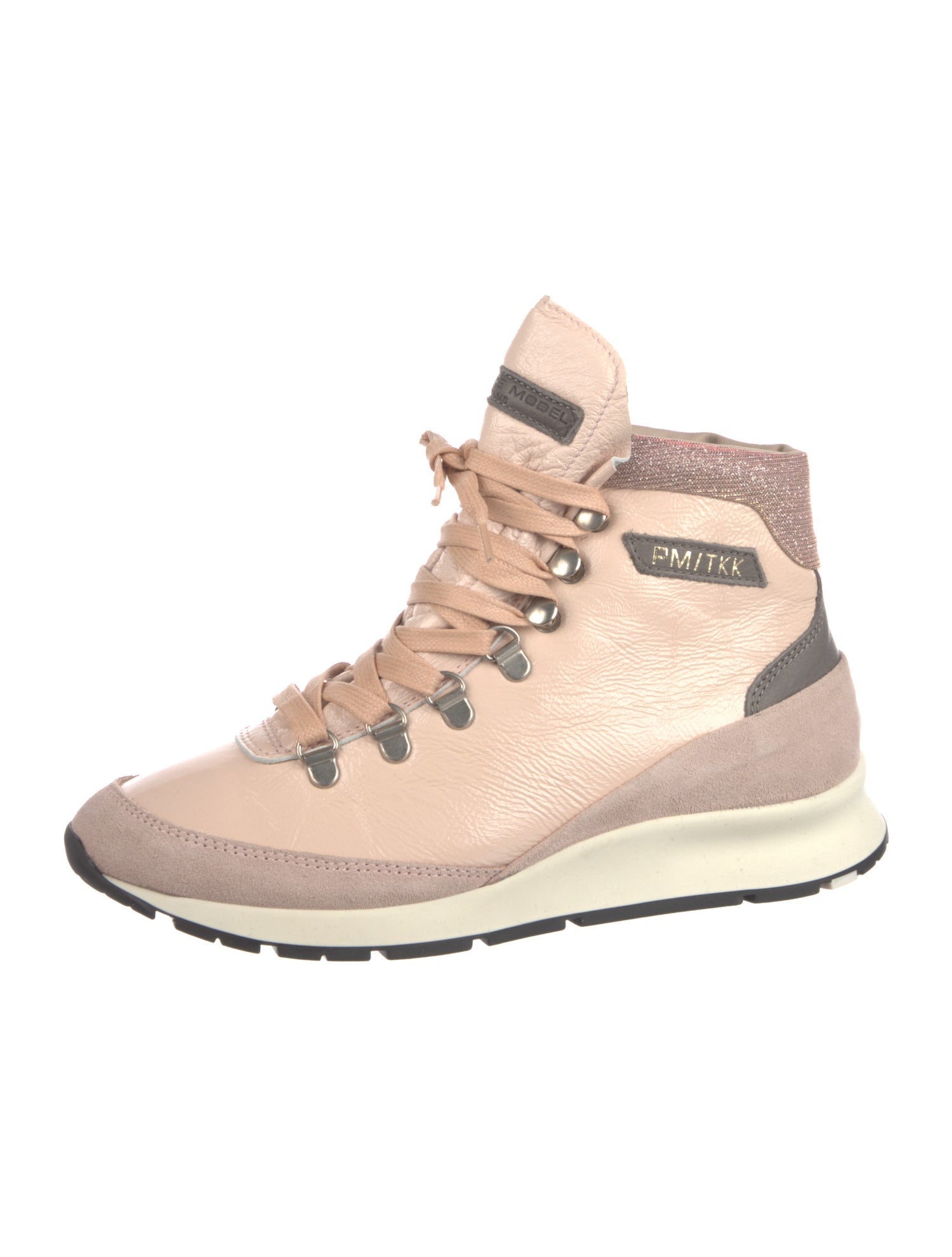 Philippe Model Leather Colorblock Pattern Lace-Up Boots