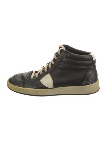 Pre-owned Philippe Model Leather Colorblock Pattern Sneakers In Black