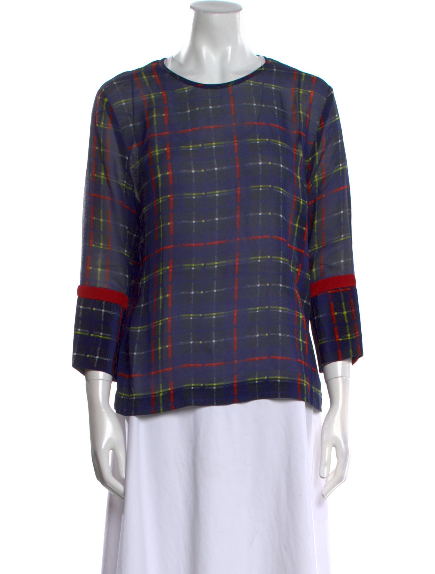 Preen Line Silk Plaid Print Blouse